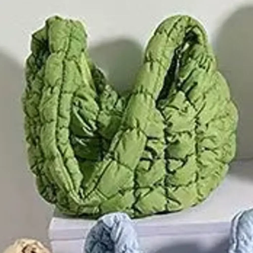 Nylon Puffer Solid Color Purse Tote Handbag Slouch Bag Green